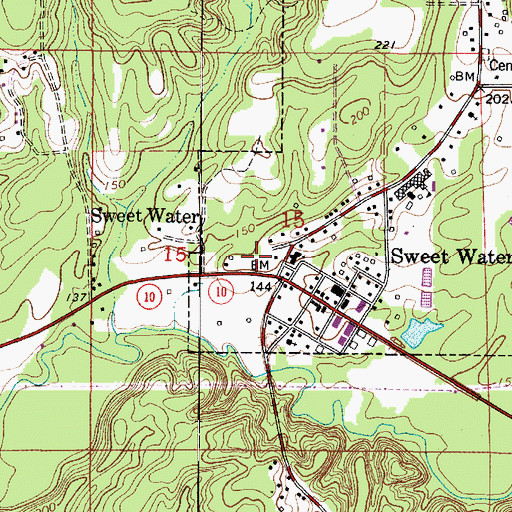 Topographic Map of Sweet Water Post Office, AL