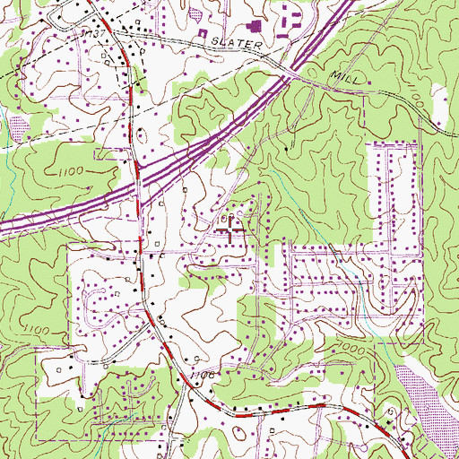 Topographic Map of Captains Quarters, GA