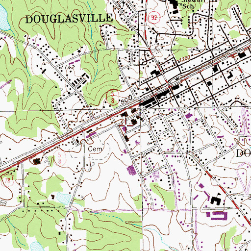 Topographic Map of Douglasville School (historical), GA