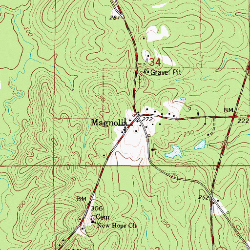 Topographic Map of Magnolia Post Office, AL