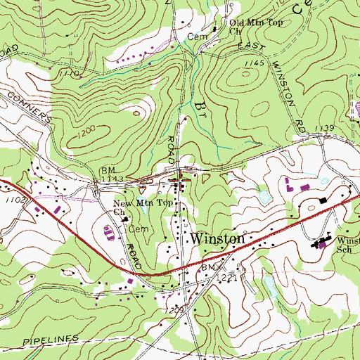 Topographic Map of Winston Church, GA