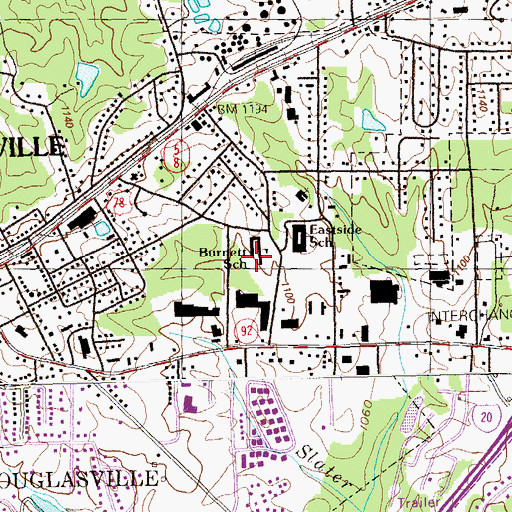 Topographic Map of Eastside Elementary School, GA