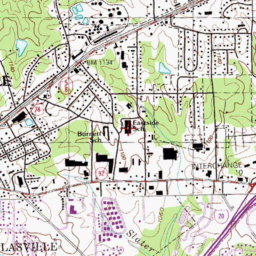 Topographic Map of Burnett Elementary School, GA