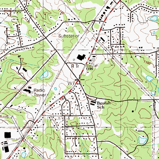 Topographic Map of Beulah, GA