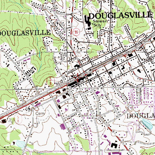 Topographic Map of Douglasville Commercial Historic District, GA