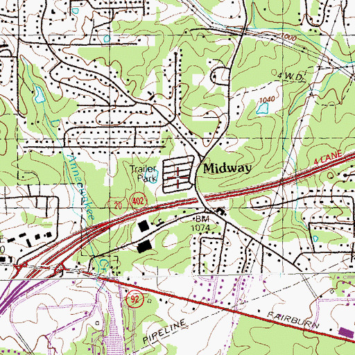 Topographic Map of Midway Mobile Home Park, GA