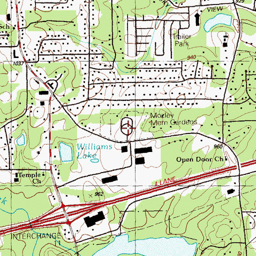 Topographic Map of Mozley Memorial Gardens, GA