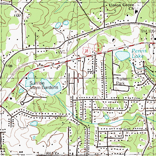 Topographic Map of Plantation Estates Mobile Home Park, GA
