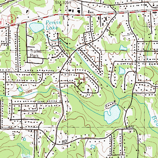 Topographic Map of Rocky Hills, GA