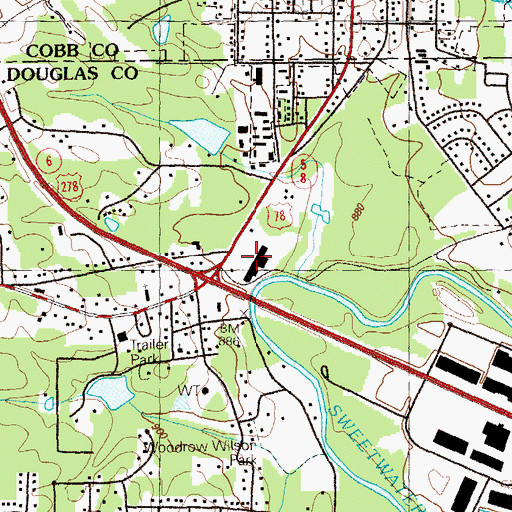 Topographic Map of Sweetwater Shopping Center, GA