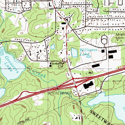 Topographic Map of Temple Church, GA