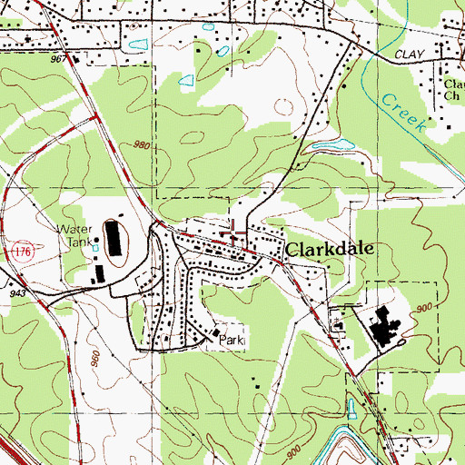 Topographic Map of Clarkdale Post Office, GA
