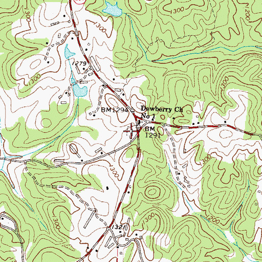 Topographic Map of Dewberry Cemetery, GA