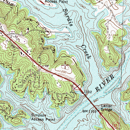 Topographic Map of Sidney on Lanier, GA