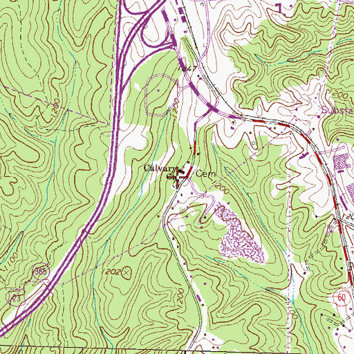 Topographic Map of Calvary Baptist Cemetery, GA