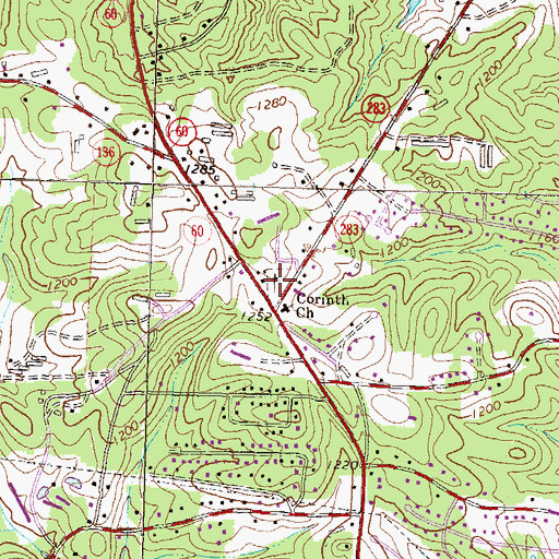 Topographic Map of Corinth Baptist Cemetery, GA