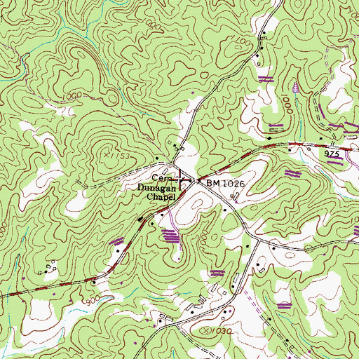 Topographic Map of Dunagans Chapel Methodist Cemetery, GA