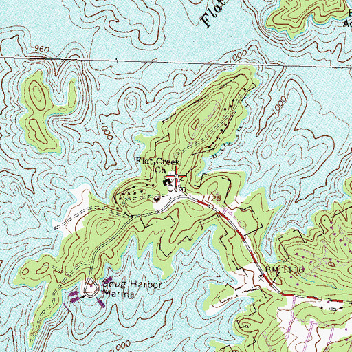 Topographic Map of Flat Creek Baptist Cemetery, GA