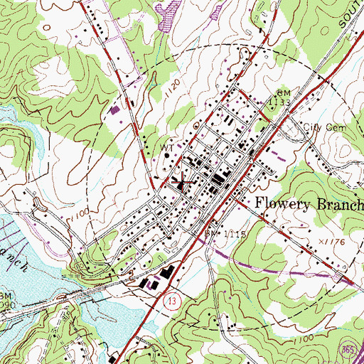 Topographic Map of Flowery Branch School, GA