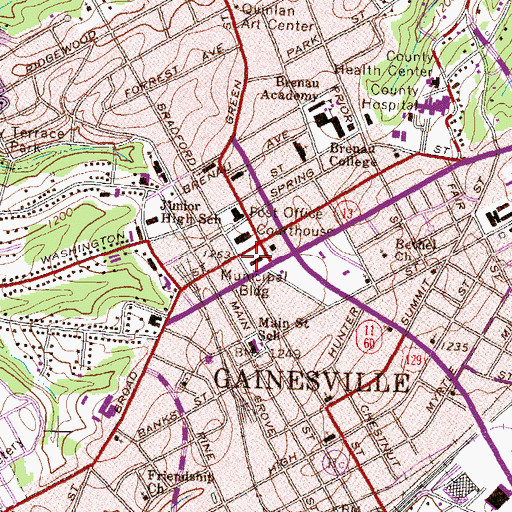 Topographic Map of Gainesville City Hall, GA