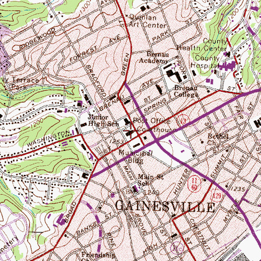 Topographic Map of Hall County Courthouse, GA