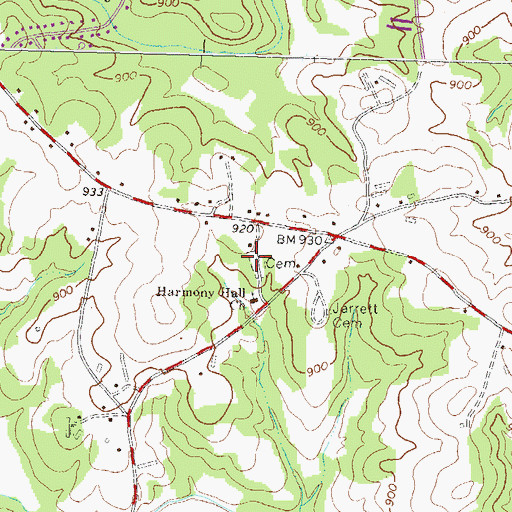 Topographic Map of Harmony Hall Baptist Cemetery, GA