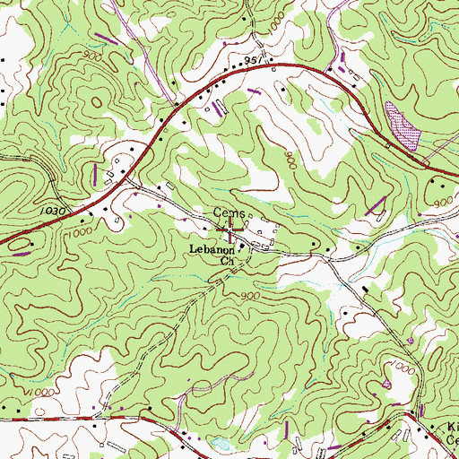 Topographic Map of Lebanon Methodist Cemetery, GA
