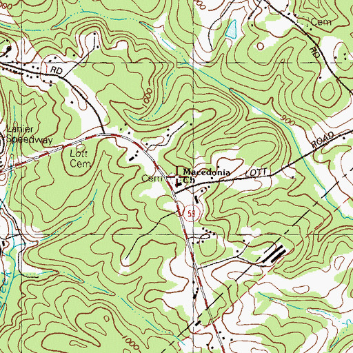 Topographic Map of Macedonia Baptist Cemetery, GA