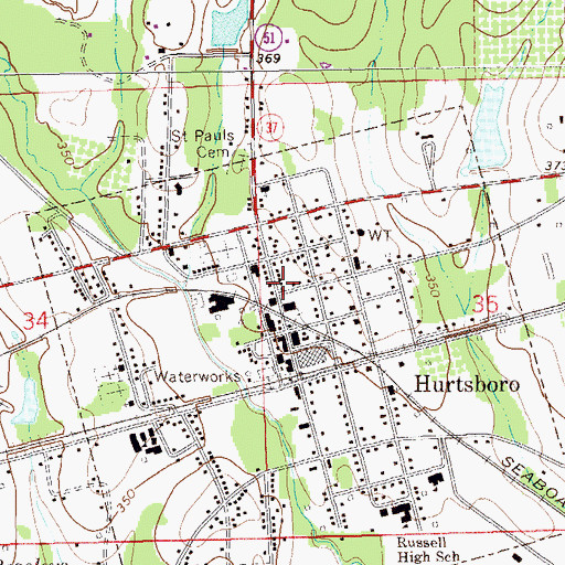 Topographic Map of Hurtsboro Post Office, AL