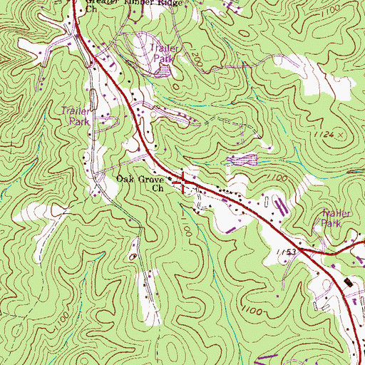 Topographic Map of Oak Grove Baptist Cemetery, GA