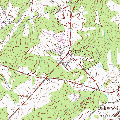 Topographic Map of Oakwood Gospel Tabernacle, GA