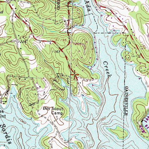 Topographic Map of Scoutland, GA
