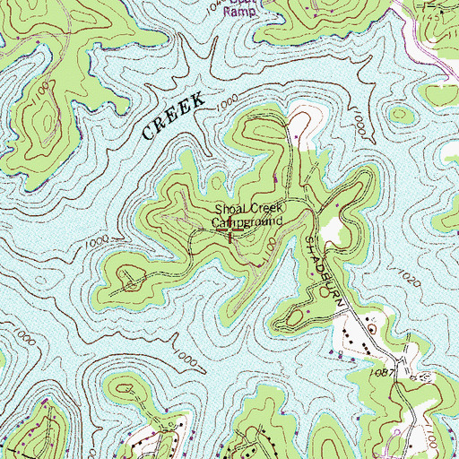 Topographic Map of Shoal Creek Camping Area, GA