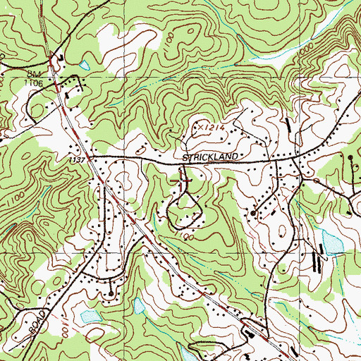 Topographic Map of Strickland Heights, GA