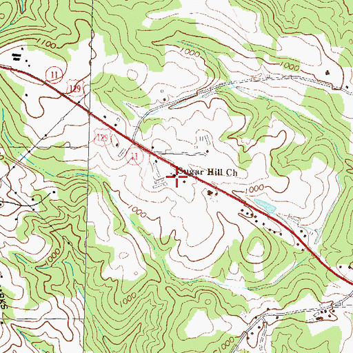 Topographic Map of Sugar Hill Baptist Cemetery, GA
