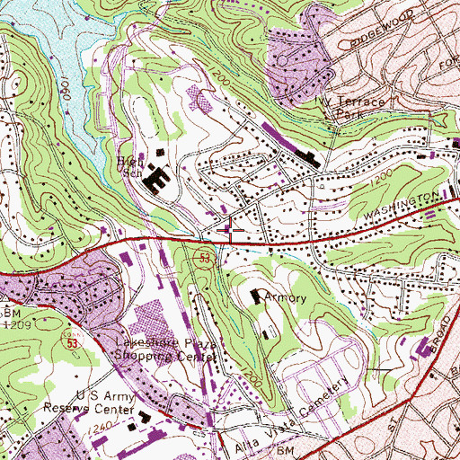 Topographic Map of Washington Plaza Shopping Center, GA