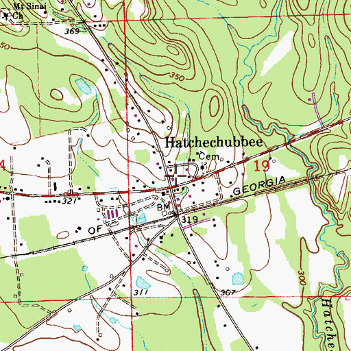 Topographic Map of Hatchechubbee Post Office, AL