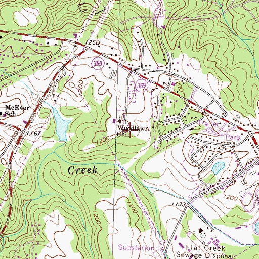 Topographic Map of Woodlawn Cemetery, GA