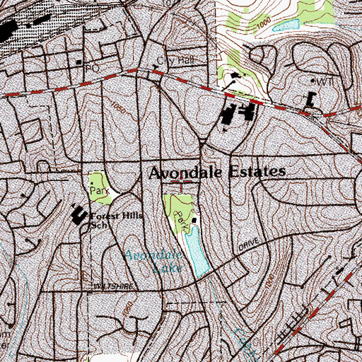 Topographic Map of Avondale Estates Historic District, GA