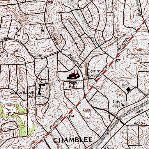 Topographic Map of Chamblee High School, GA