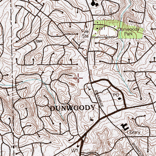 Topographic Map of Dunwoody Hall Shopping Center, GA