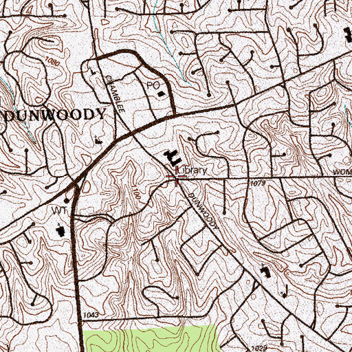 Topographic Map of Dunwoody Library, GA