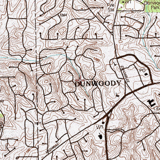 Topographic Map of Dunwoody West, GA