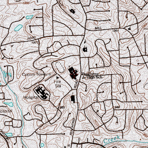 Topographic Map of Peachtree Middle School, GA