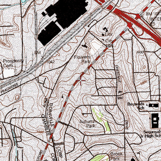 Topographic Map of Pinetree Shopping Center, GA