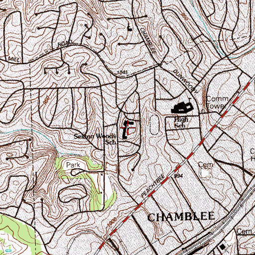Topographic Map of Sexton Woods Psychoeducational Center, GA