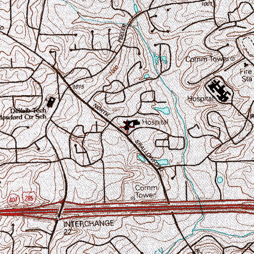 Topographic Map of Shallowford Community Hospital, GA