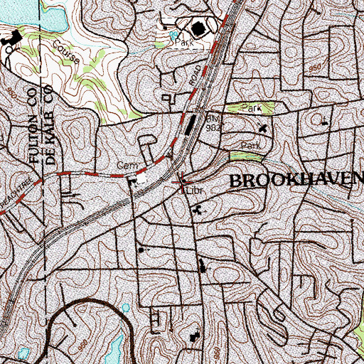 Topographic Map of Brookhaven Branch Library, GA