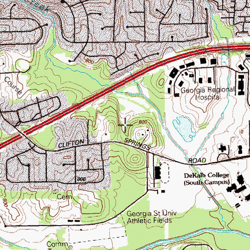 Topographic Map of Clifton Springs Golf Course, GA