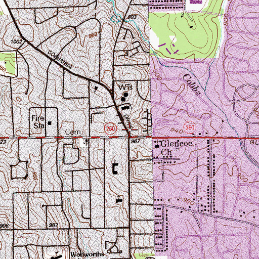 Topographic Map of Columbia Plaza Shopping Center, GA